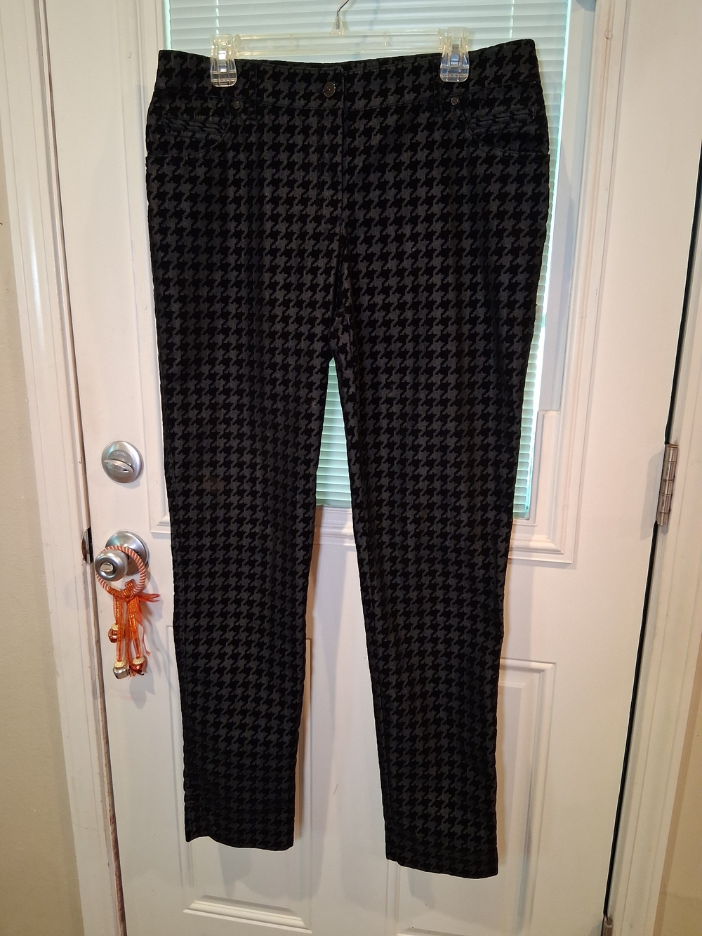 sku027 Per Se Size 12 Women's Black and Gray Houndstooth Straight Pants